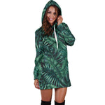 Watercolor Tropical Leaf Pattern Print Hoodie Dress GearFrost