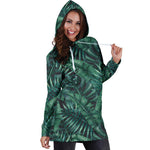 Watercolor Tropical Leaf Pattern Print Hoodie Dress GearFrost