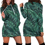 Watercolor Tropical Leaf Pattern Print Hoodie Dress GearFrost