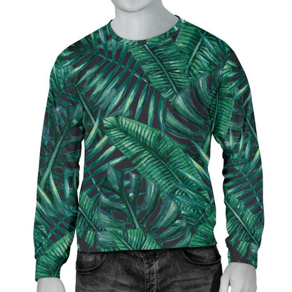 Watercolor Tropical Leaf Pattern Print Men's Crewneck Sweatshirt GearFrost