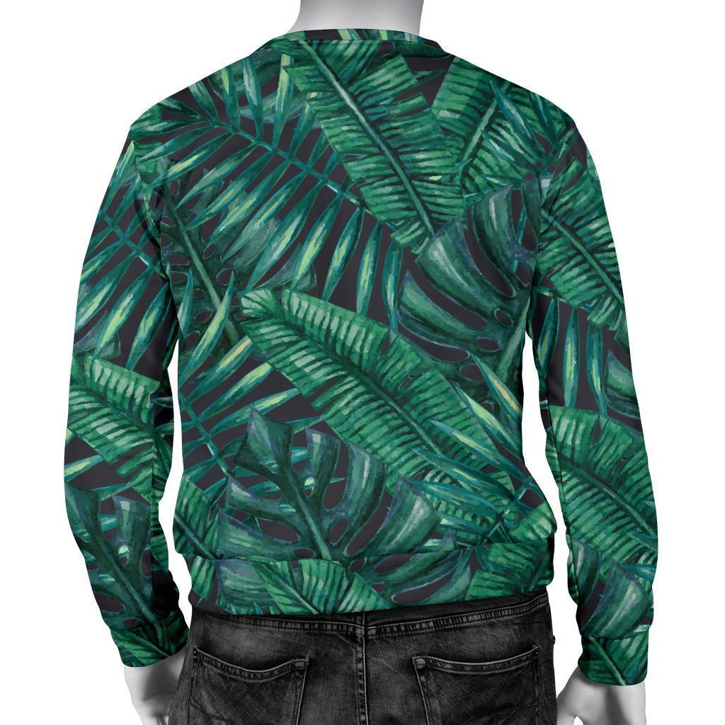 Watercolor Tropical Leaf Pattern Print Men's Crewneck Sweatshirt GearFrost