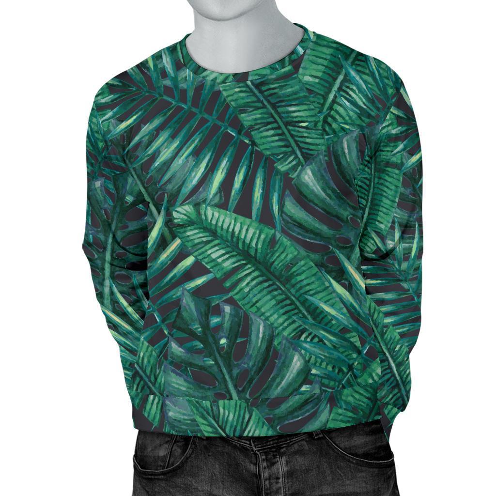 Watercolor Tropical Leaf Pattern Print Men's Crewneck Sweatshirt GearFrost