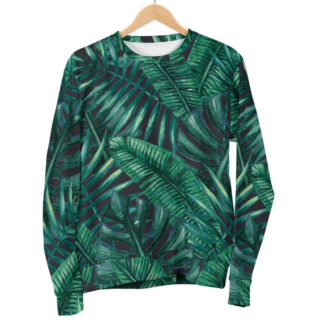 Watercolor Tropical Leaf Pattern Print Men's Crewneck Sweatshirt GearFrost