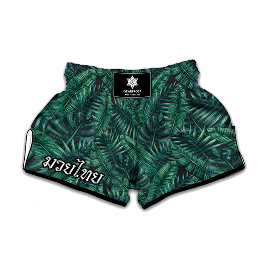 Watercolor Tropical Leaf Pattern Print Muay Thai Boxing Shorts