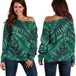 Watercolor Tropical Leaf Pattern Print Off Shoulder Sweatshirt GearFrost