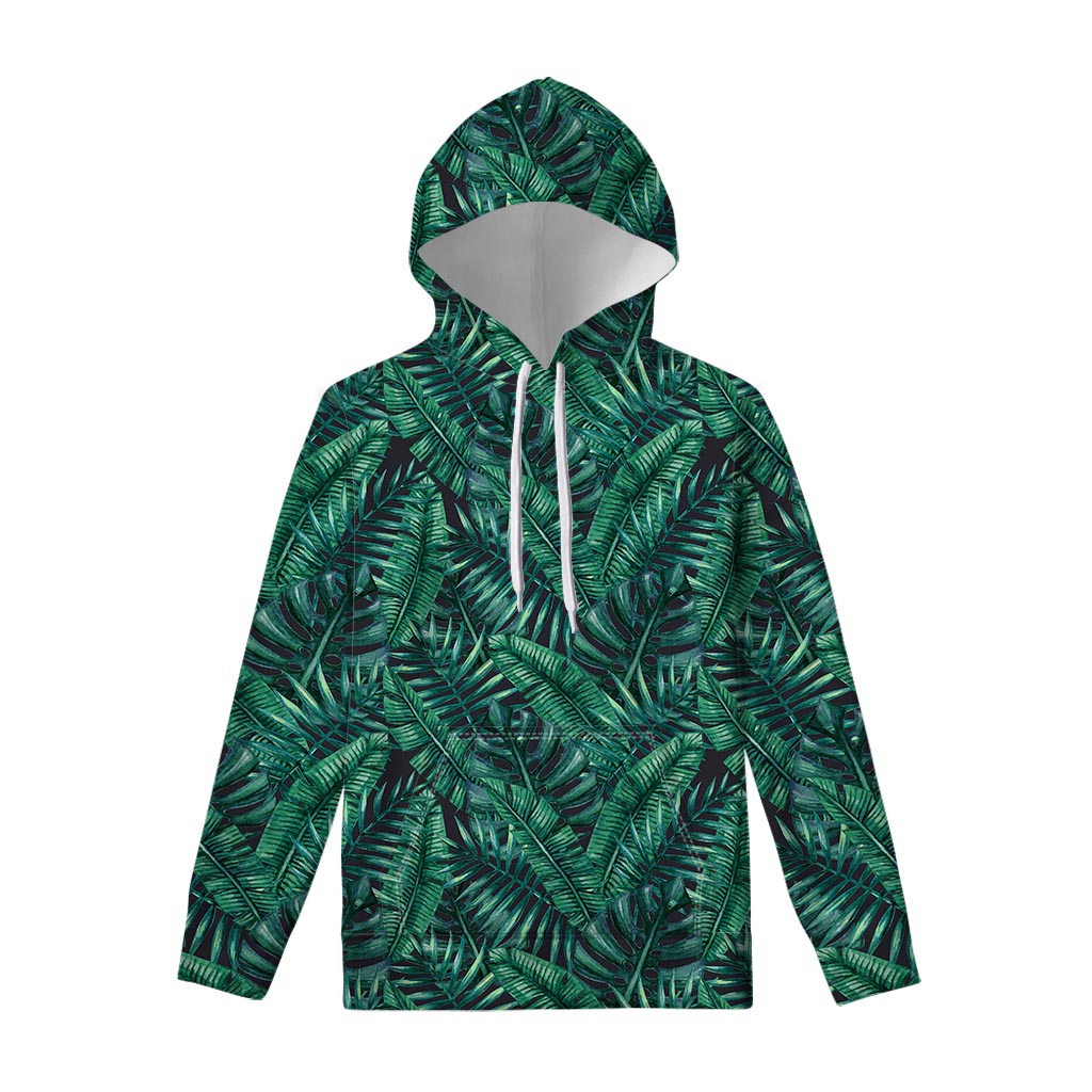 Watercolor Tropical Leaf Pattern Print Pullover Hoodie