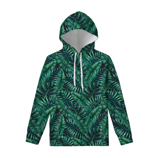 Watercolor Tropical Leaf Pattern Print Pullover Hoodie
