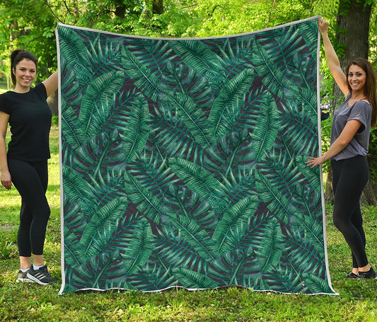Watercolor Tropical Leaf Pattern Print Quilt