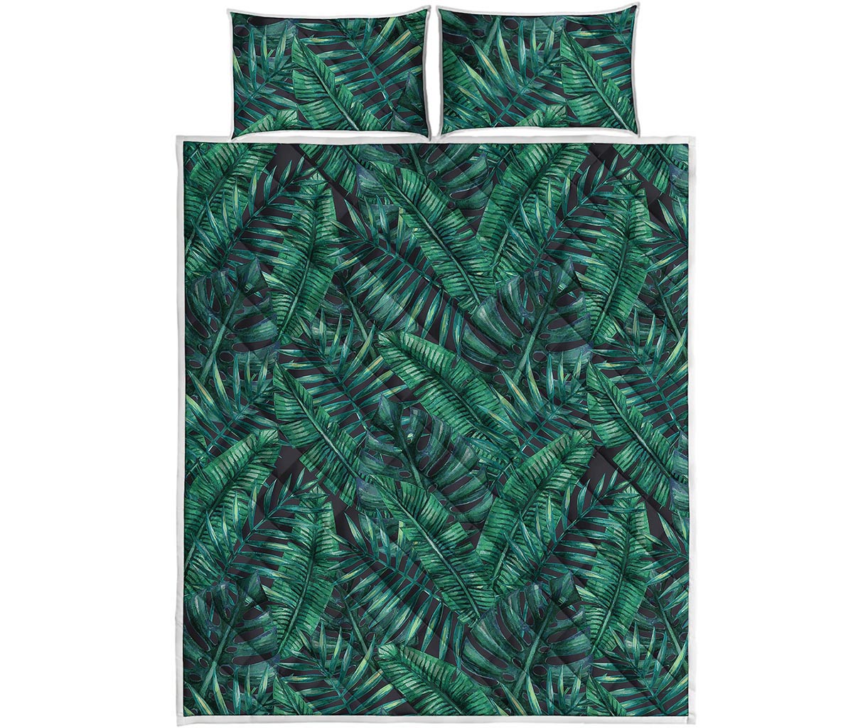 Watercolor Tropical Leaf Pattern Print Quilt Bed Set