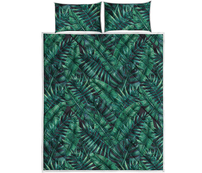 Watercolor Tropical Leaf Pattern Print Quilt Bed Set