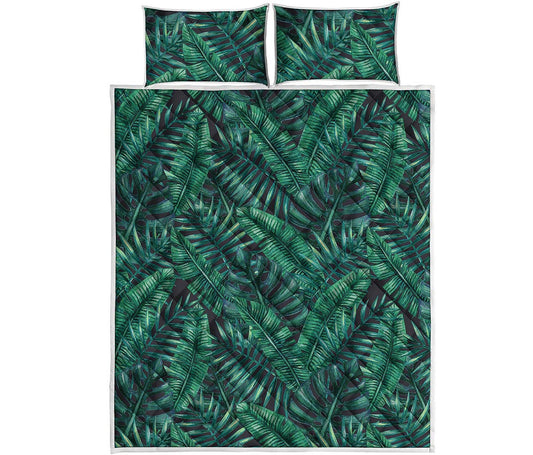 Watercolor Tropical Leaf Pattern Print Quilt Bed Set