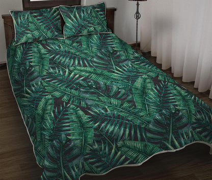 Watercolor Tropical Leaf Pattern Print Quilt Bed Set