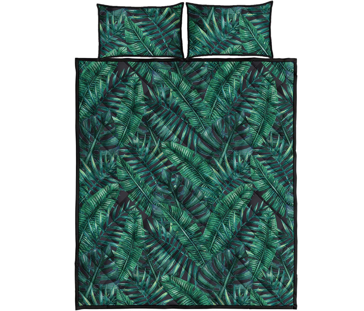 Watercolor Tropical Leaf Pattern Print Quilt Bed Set