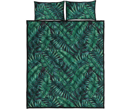 Watercolor Tropical Leaf Pattern Print Quilt Bed Set