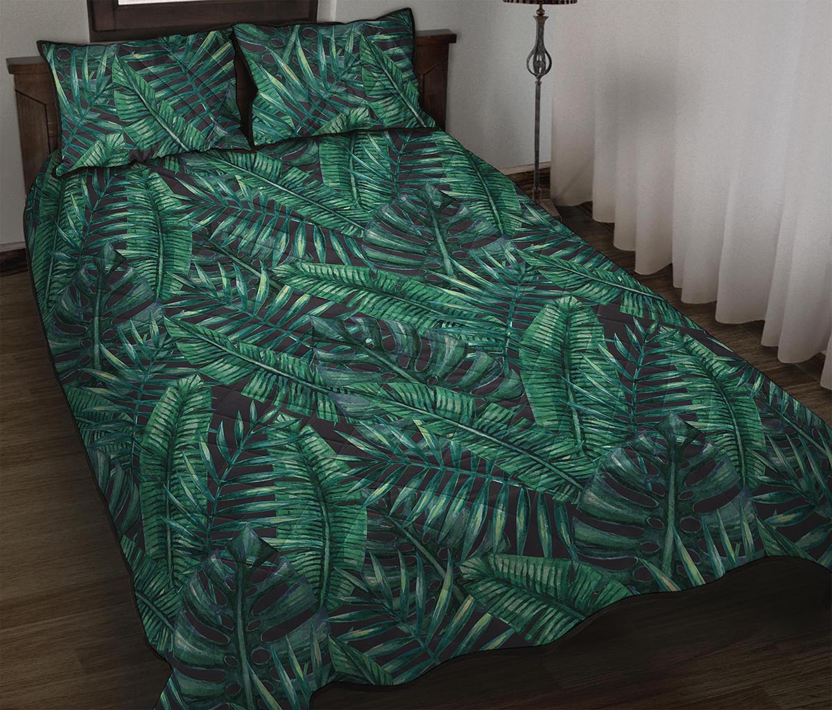 Watercolor Tropical Leaf Pattern Print Quilt Bed Set