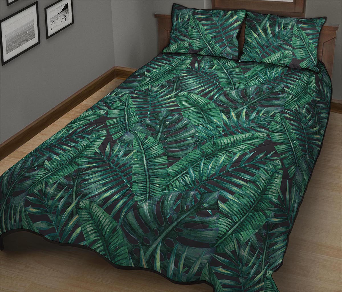 Watercolor Tropical Leaf Pattern Print Quilt Bed Set