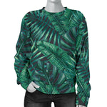 Watercolor Tropical Leaf Pattern Print Women's Crewneck Sweatshirt GearFrost