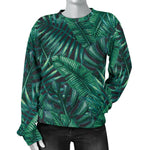 Watercolor Tropical Leaf Pattern Print Women's Crewneck Sweatshirt GearFrost