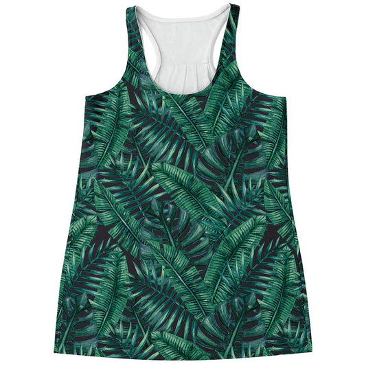 Watercolor Tropical Leaf Pattern Print Women's Racerback Tank Top