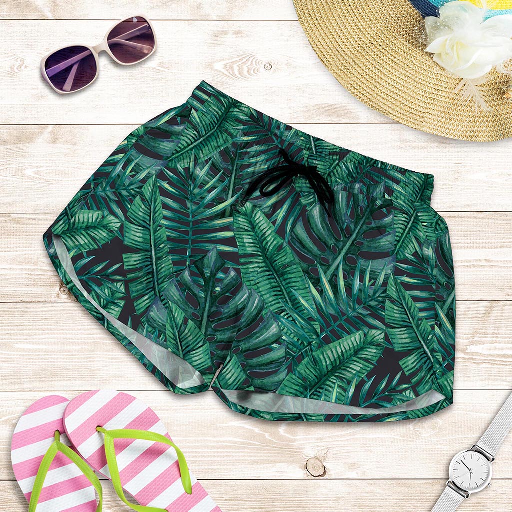 Watercolor Tropical Leaf Pattern Print Women's Shorts