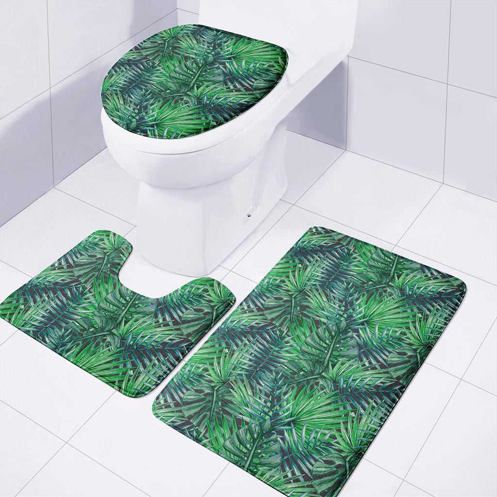 Watercolor Tropical Leaves Pattern Print 3 Piece Bath Mat Set