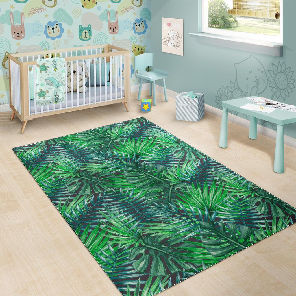 Watercolor Tropical Leaves Pattern Print Area Rug GearFrost