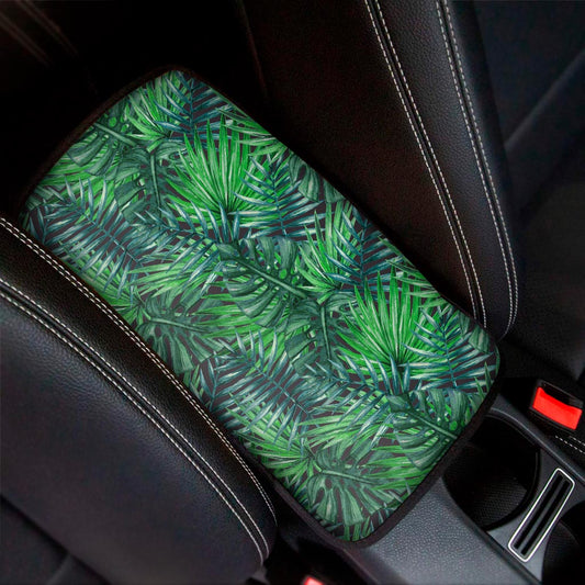 Watercolor Tropical Leaves Pattern Print Car Center Console Cover