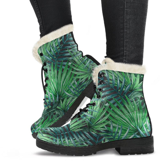 Watercolor Tropical Leaves Pattern Print Comfy Boots GearFrost