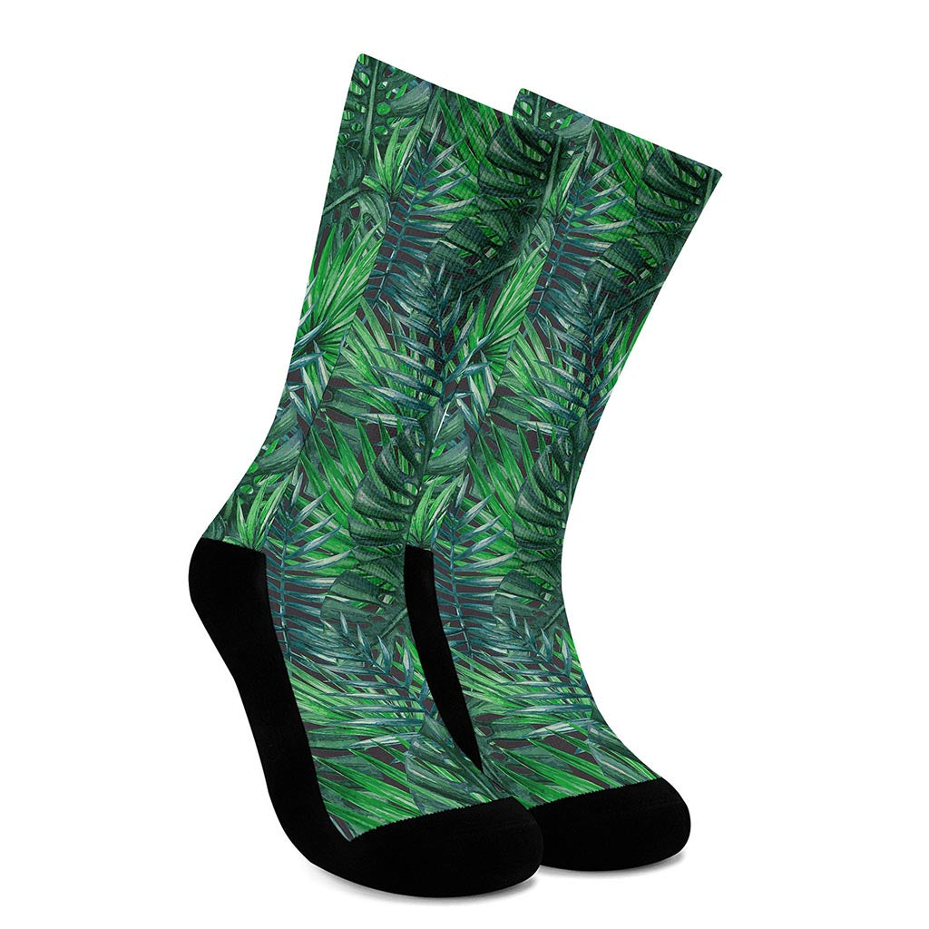 Watercolor Tropical Leaves Pattern Print Crew Socks