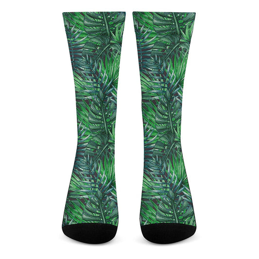 Watercolor Tropical Leaves Pattern Print Crew Socks