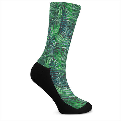 Watercolor Tropical Leaves Pattern Print Crew Socks