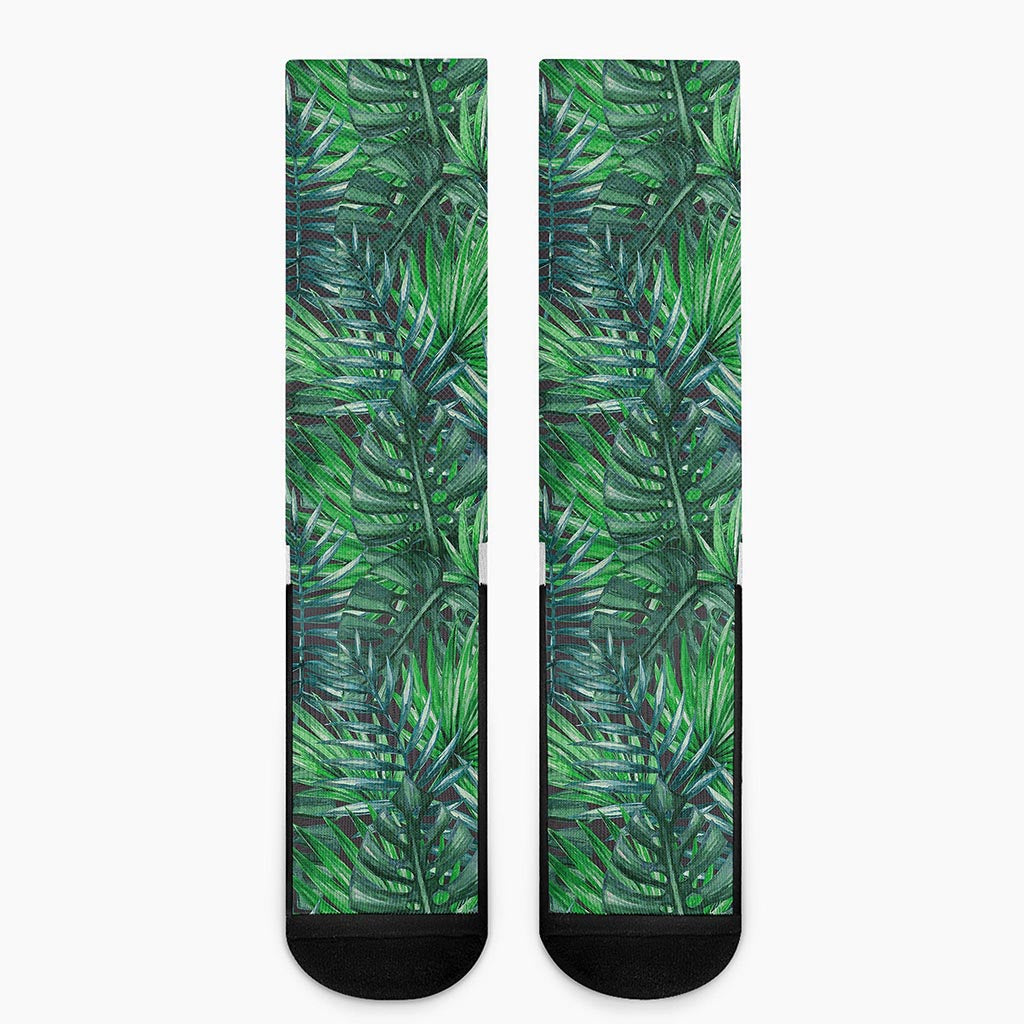 Watercolor Tropical Leaves Pattern Print Crew Socks