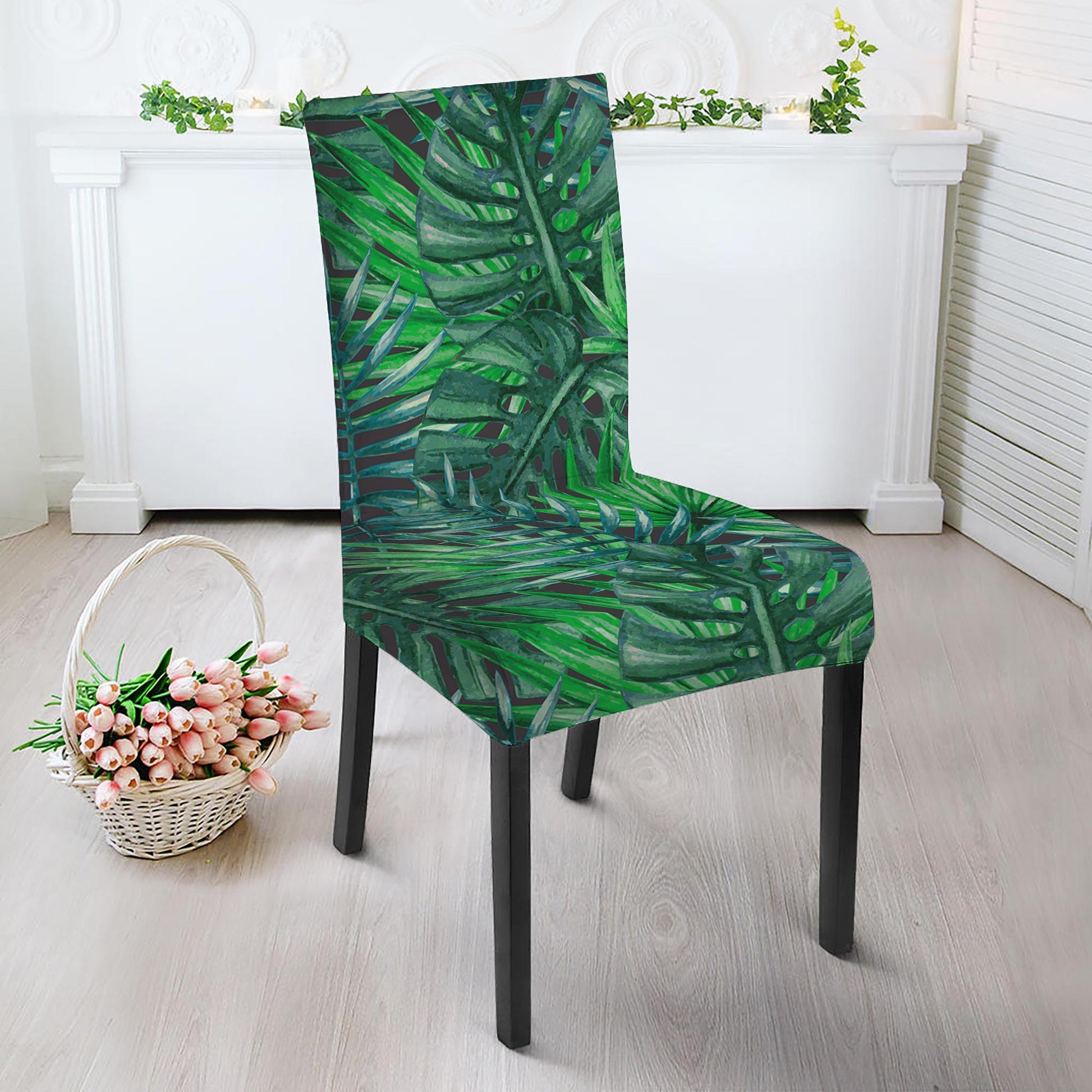 Watercolor Tropical Leaves Pattern Print Dining Chair Slipcover