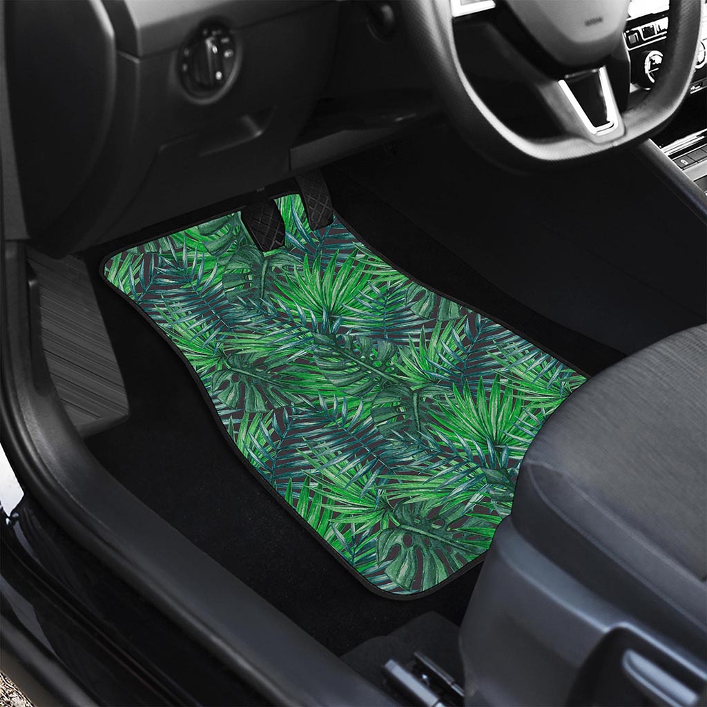 Watercolor Tropical Leaves Pattern Print Front and Back Car Floor Mats