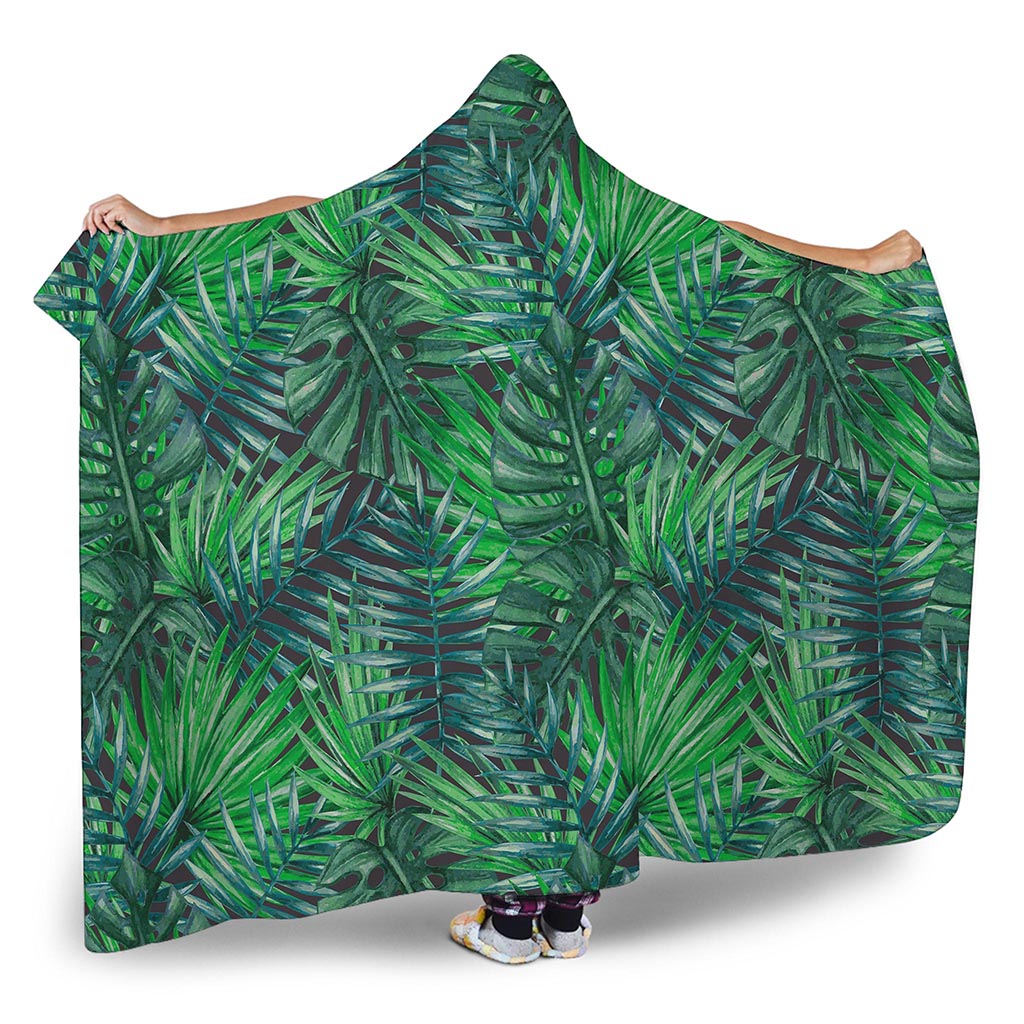 Watercolor Tropical Leaves Pattern Print Hooded Blanket