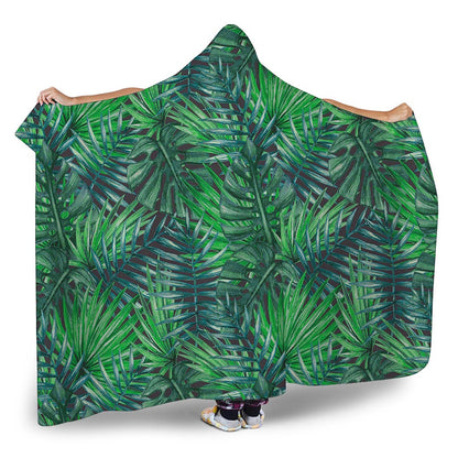 Watercolor Tropical Leaves Pattern Print Hooded Blanket