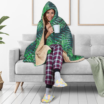 Watercolor Tropical Leaves Pattern Print Hooded Blanket