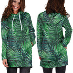 Watercolor Tropical Leaves Pattern Print Hoodie Dress GearFrost