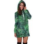 Watercolor Tropical Leaves Pattern Print Hoodie Dress GearFrost