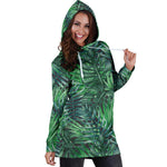 Watercolor Tropical Leaves Pattern Print Hoodie Dress GearFrost