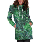Watercolor Tropical Leaves Pattern Print Hoodie Dress GearFrost