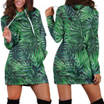 Watercolor Tropical Leaves Pattern Print Hoodie Dress GearFrost