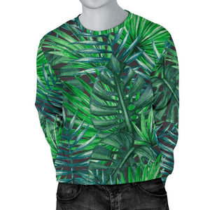 Watercolor Tropical Leaves Pattern Print Men's Crewneck Sweatshirt GearFrost