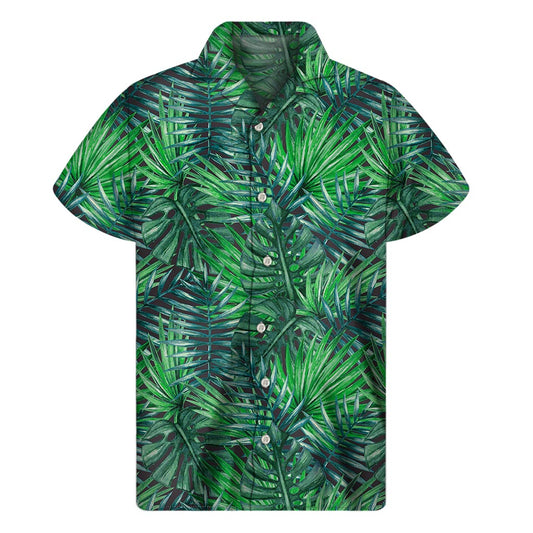 Watercolor Tropical Leaves Pattern Print Men's Short Sleeve Shirt