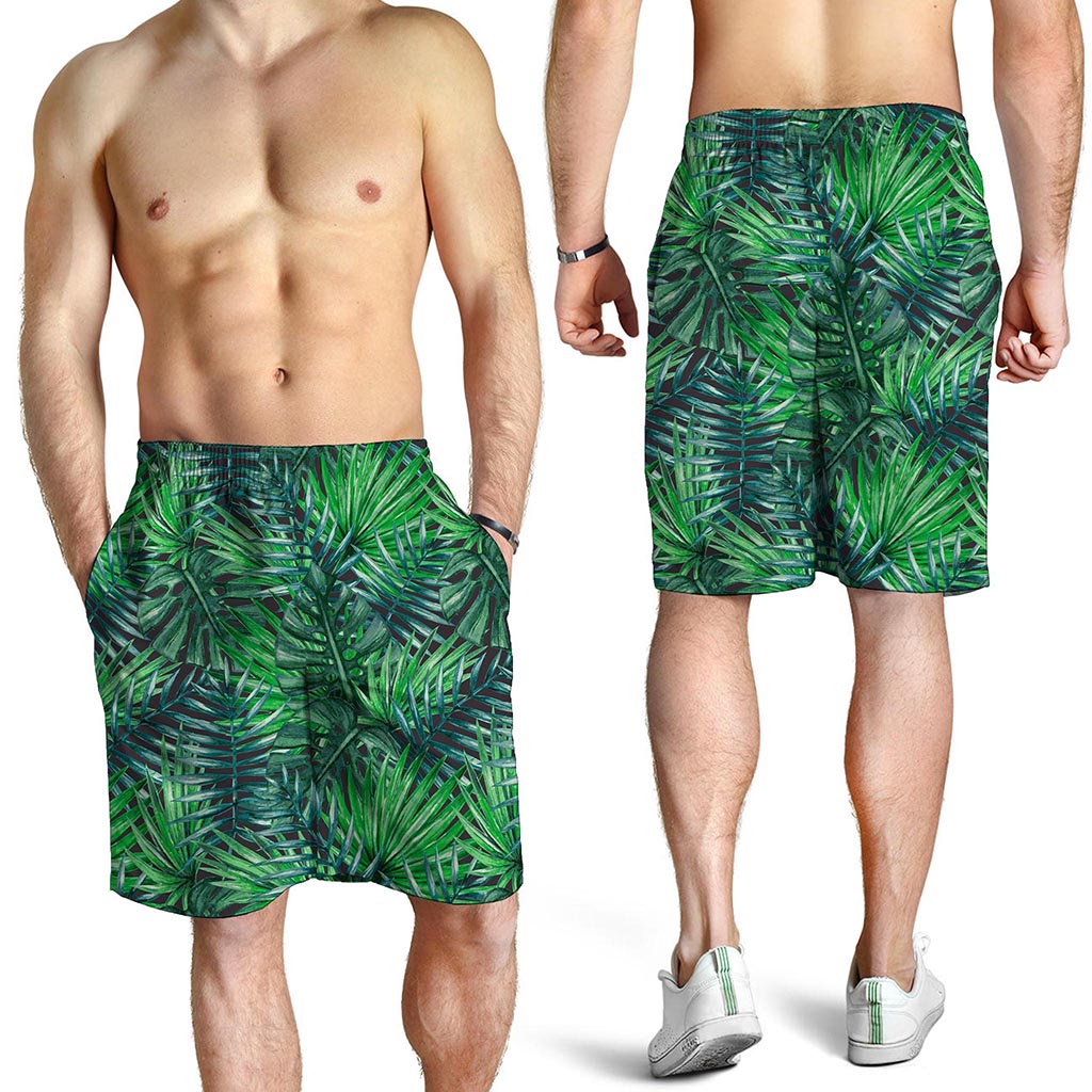 Watercolor Tropical Leaves Pattern Print Men's Shorts