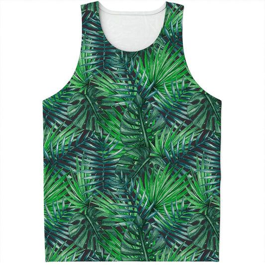 Watercolor Tropical Leaves Pattern Print Men's Tank Top