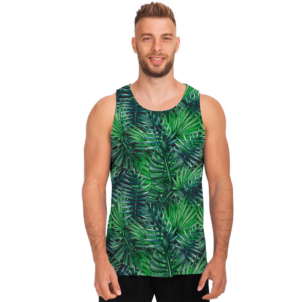 Watercolor Tropical Leaves Pattern Print Men's Tank Top
