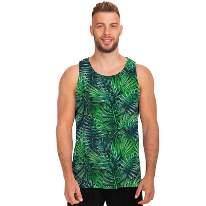 Watercolor Tropical Leaves Pattern Print Men's Tank Top