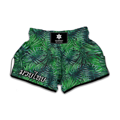 Watercolor Tropical Leaves Pattern Print Muay Thai Boxing Shorts