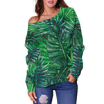 Watercolor Tropical Leaves Pattern Print Off Shoulder Sweatshirt GearFrost